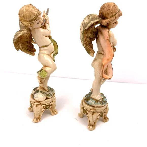 Vintage Set of 2 Fontanini Depose Italy Angel Playing Instrument Figurine 6 inch - Picture 2 of 13